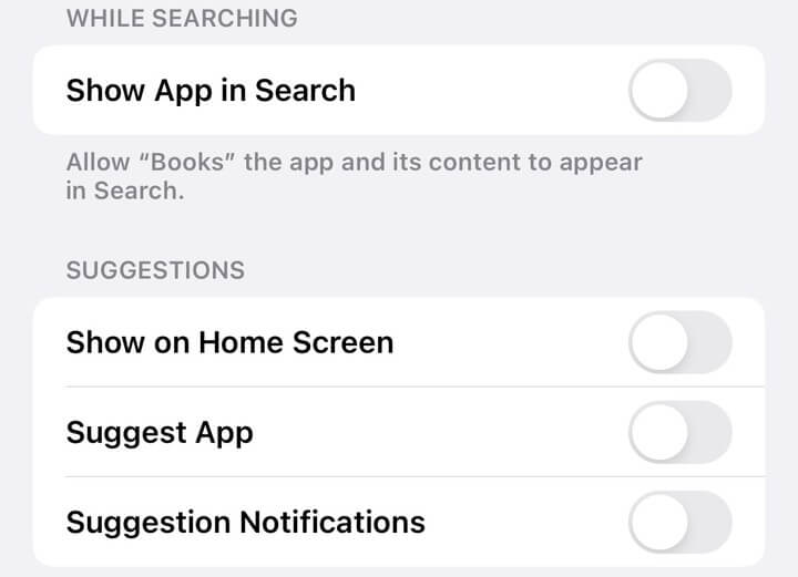 disable and reenable search for the individual app