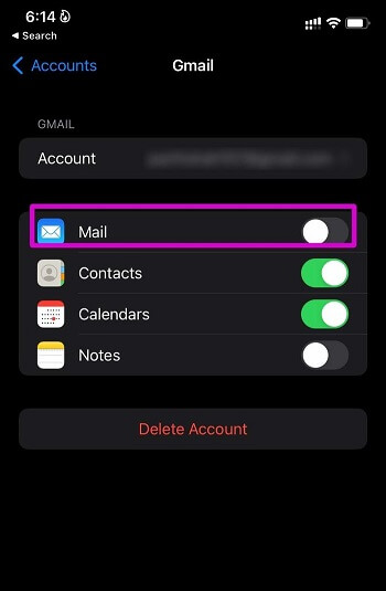 disable mail toggle