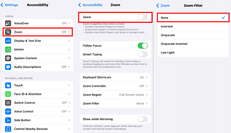 disable zoom filter feature