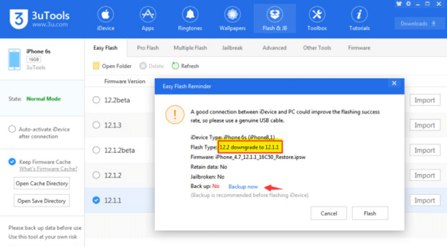 downgrade ios use 3utool