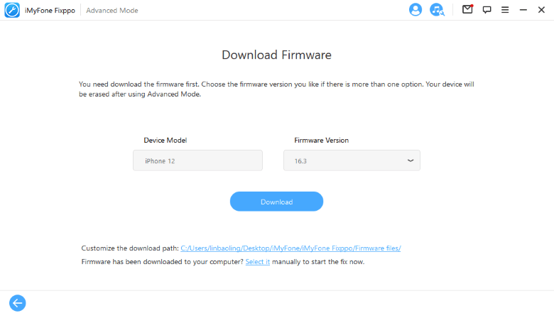 download firmware under advanced mode