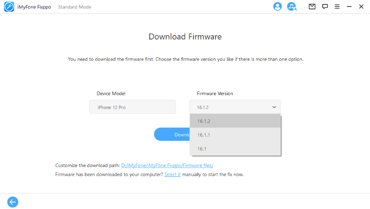 download firmware under Standard Mode