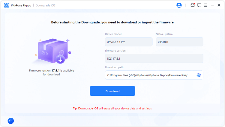 download firmware to downgrade ios via fixppo