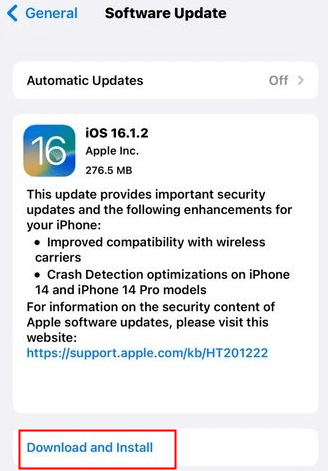 iOS 16.1.2'ye güncelle