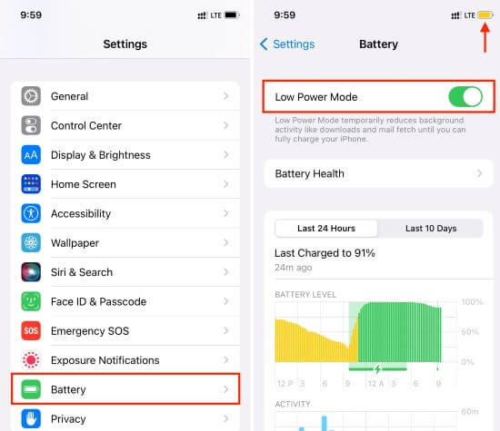 enable low power mode on iphone