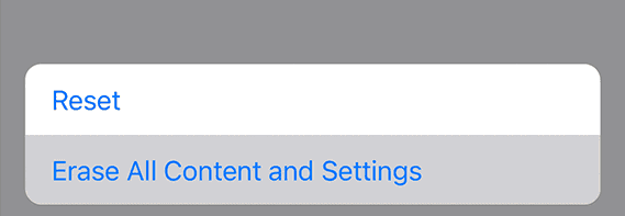 erase all content and settings