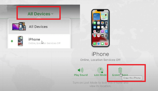 restore iphone in icloud.com