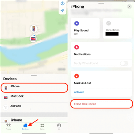 reset iphone to factory settings with find my app