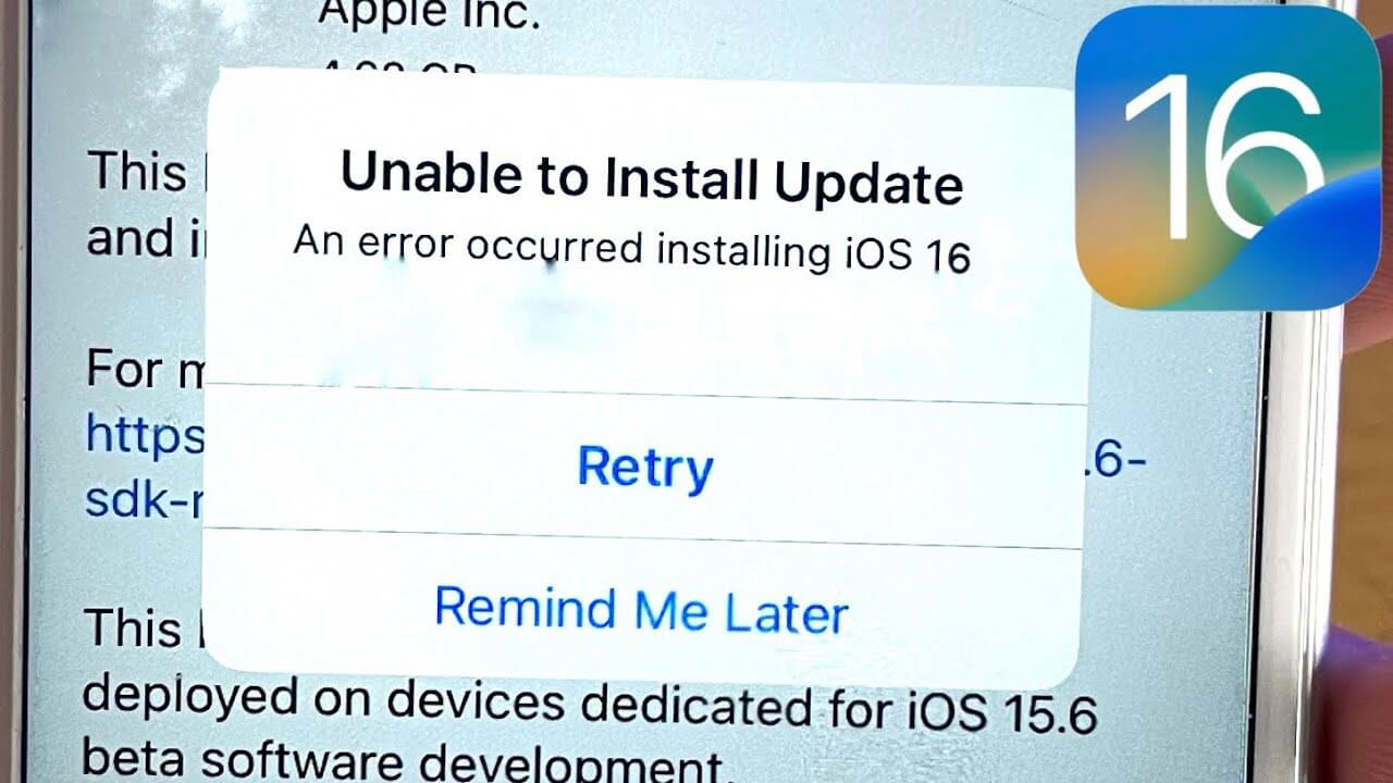 fail to install ios16