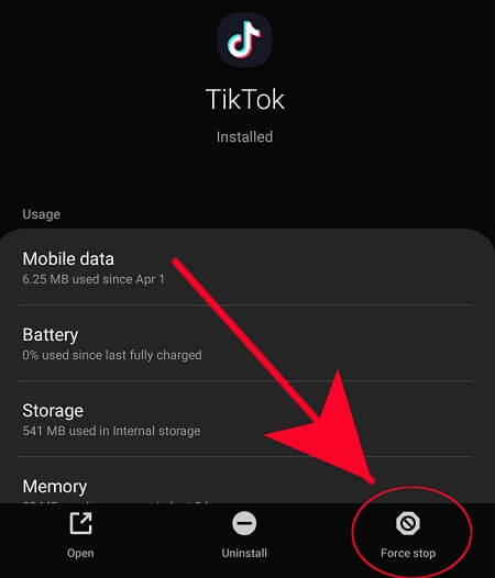 force close tiktok android