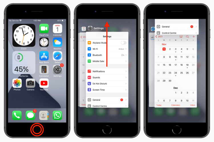 force quit app frozen on iphone with home button