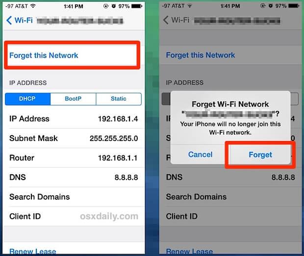forget network iphone