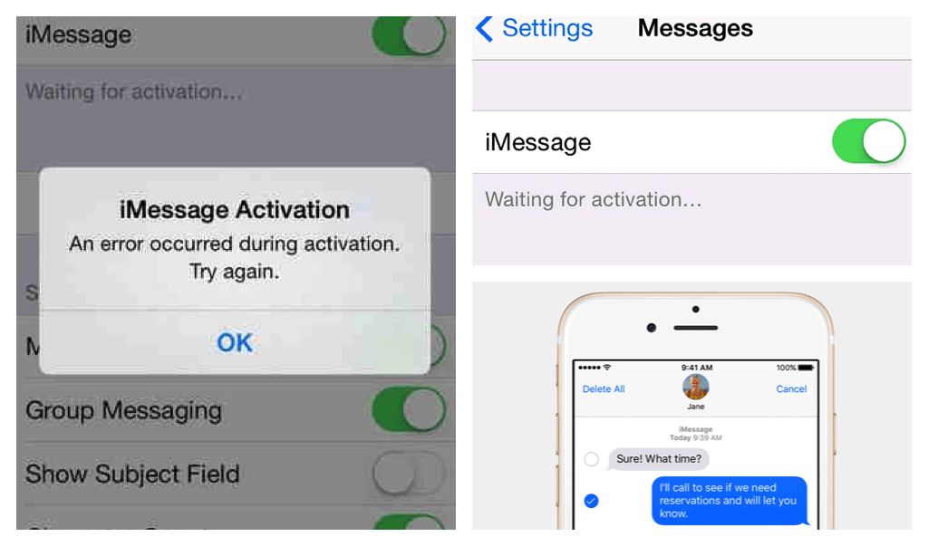 imessages waiting activation error