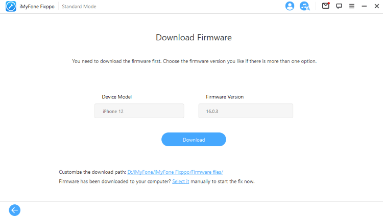 download firmware under Standard Mode