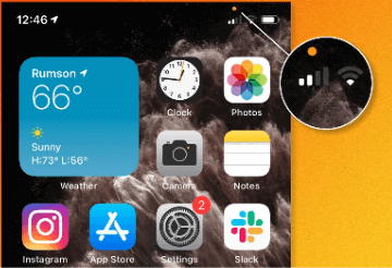 orange dot on top right of iPhone