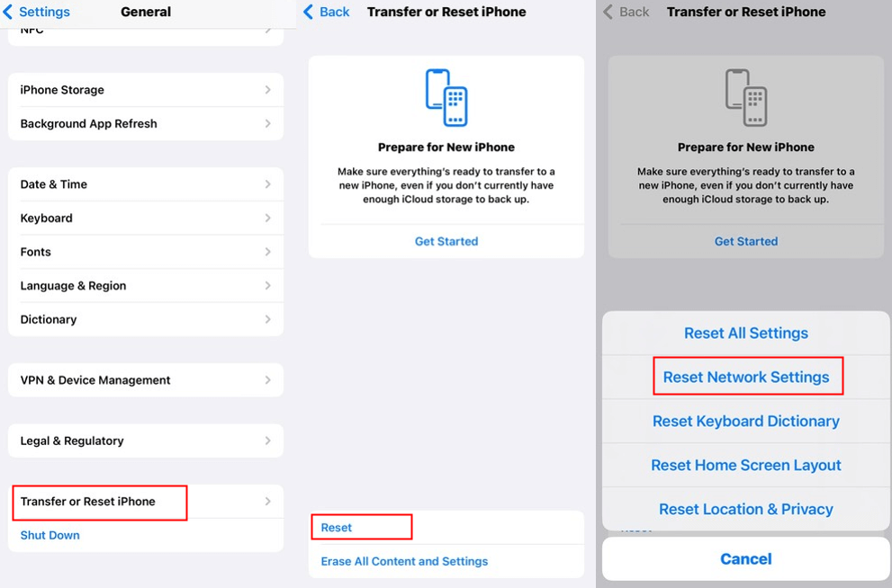  reset network settings of iPhone