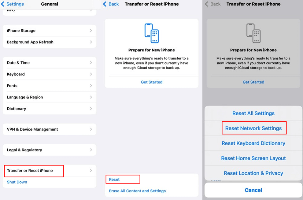 reset network on iPhone