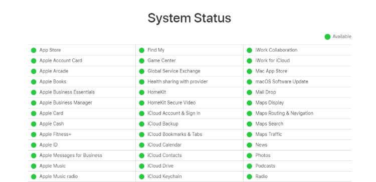check Apple System Status