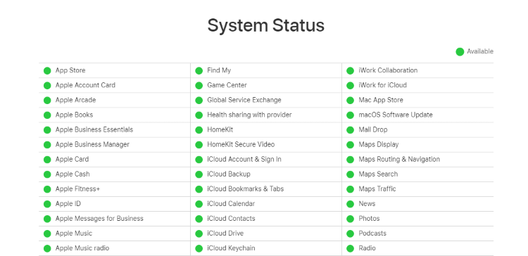 check iphone system status