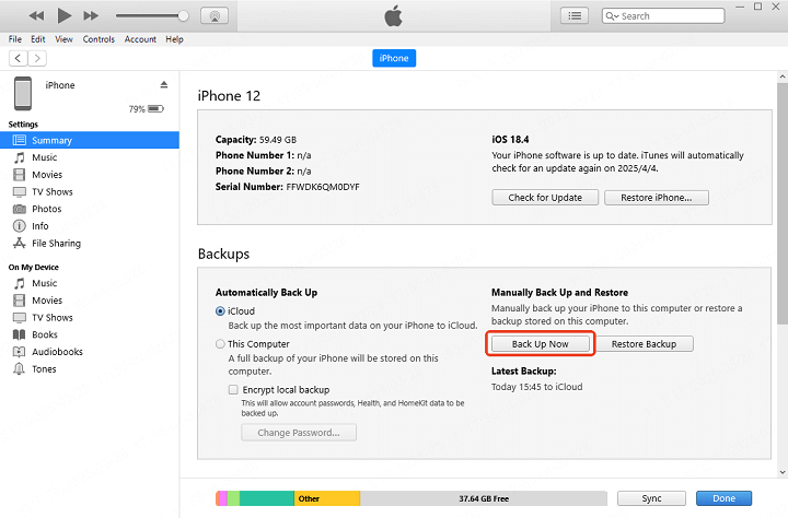 itunes back up now