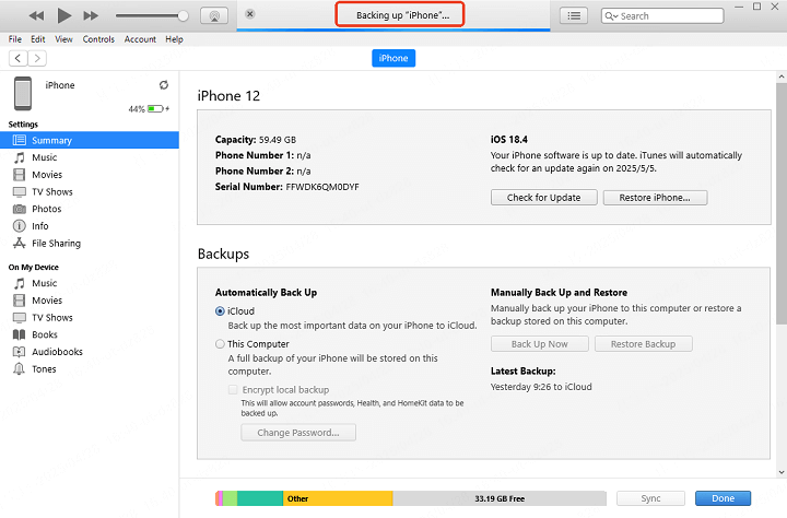itunes is backing up the device