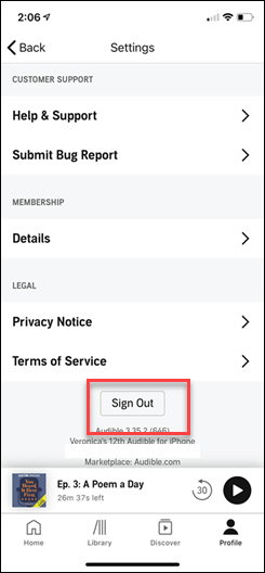 log out audible