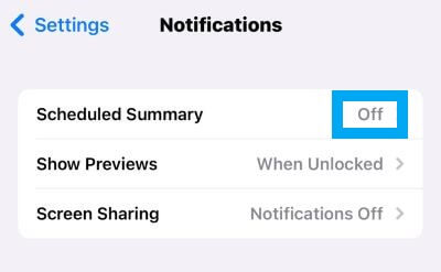 turn off notification summary