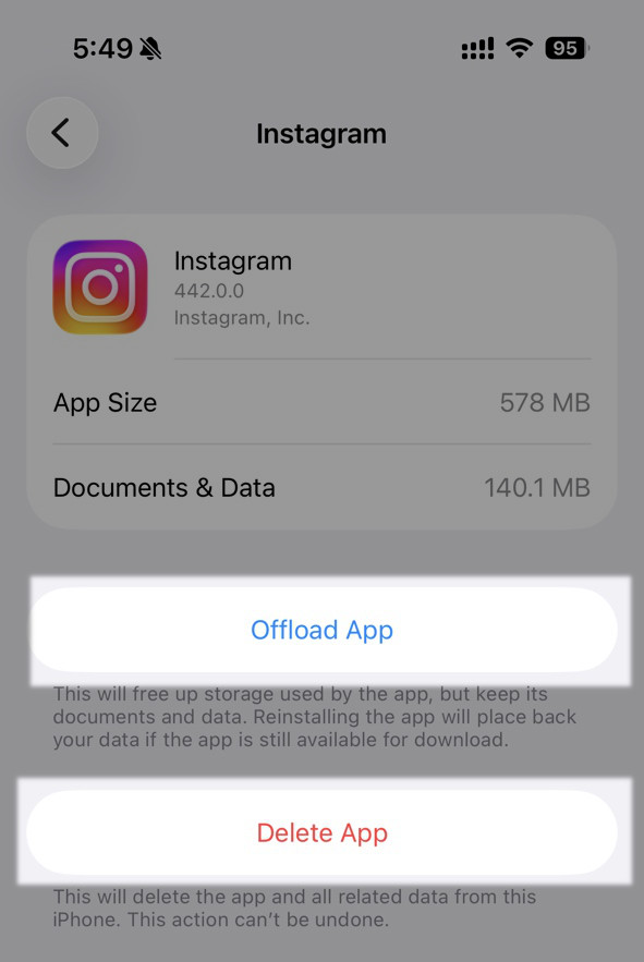 offload or delete apps