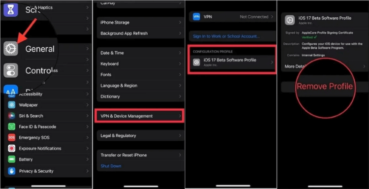 remove iOS beta from settings