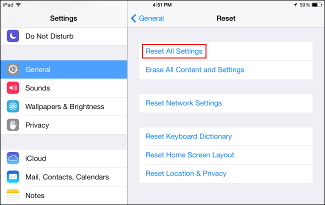 reset all ipad settings