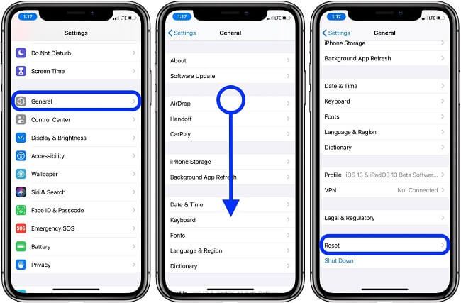 reset all setting on iphone