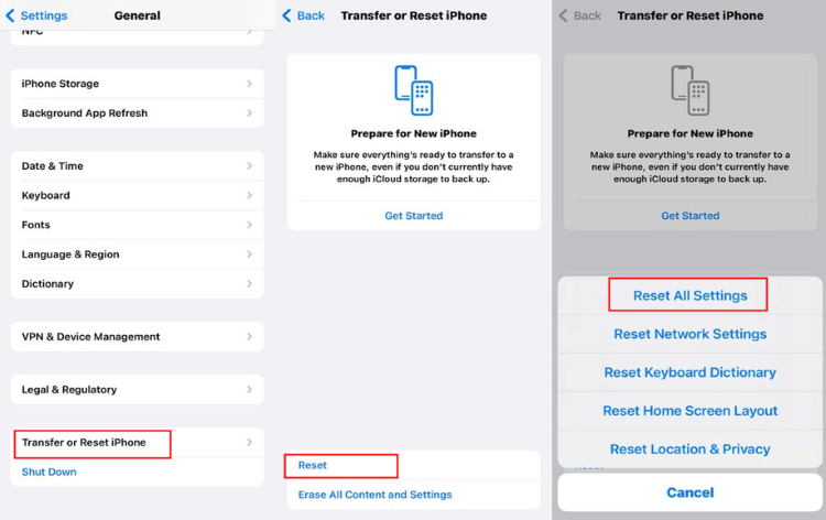 reset all settings on iPhone