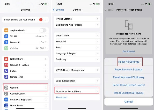 reset all settings iphone camera