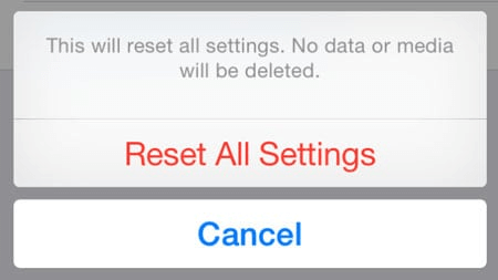 reset all settings