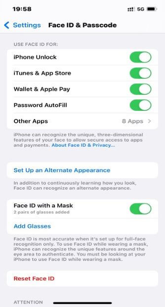 reset Face ID