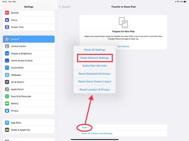 reset ipad network settings