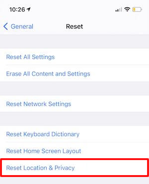 reset location privacy on iphone