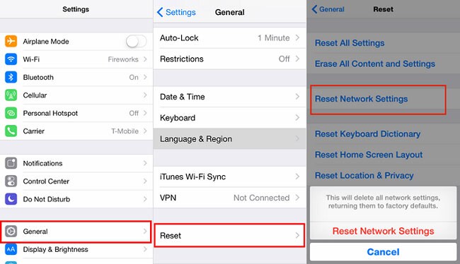 reset iPhone network settings