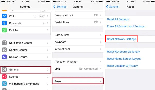 reset network on iphone