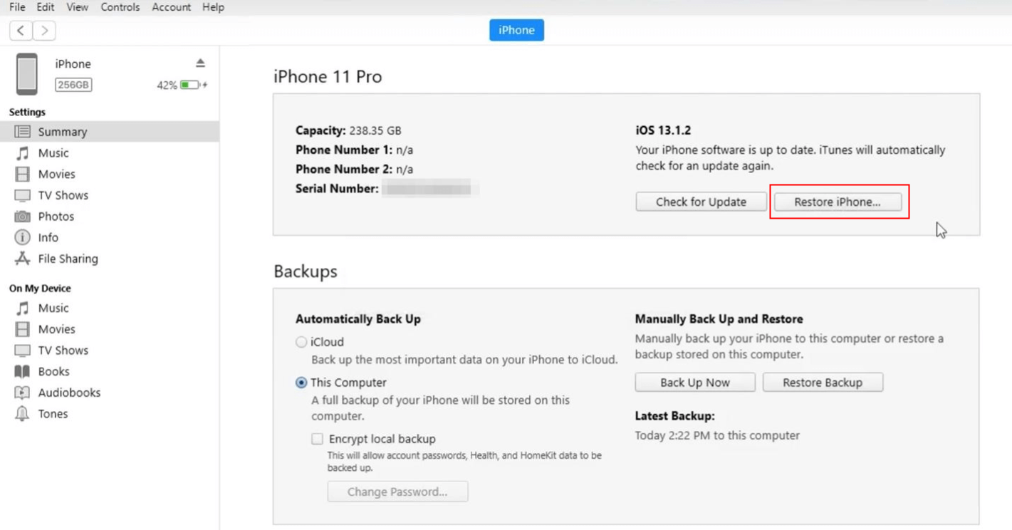 restaurați iPhone-ul cu iTunes-ul