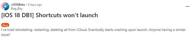shortcuts wont launch ios 18