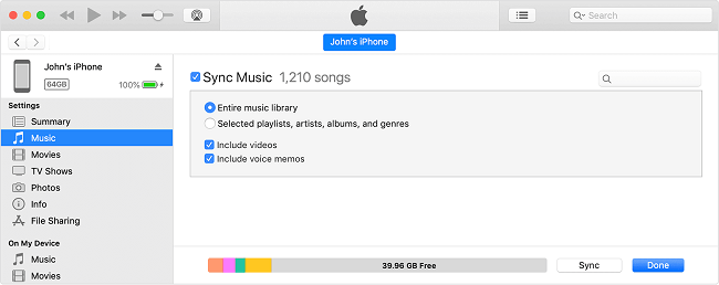 sync music with itunes