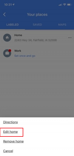 tap Edit home on Google Maps