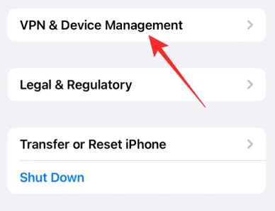 tap on the vpn and device management