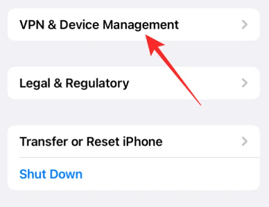 tap on the VPN and device management