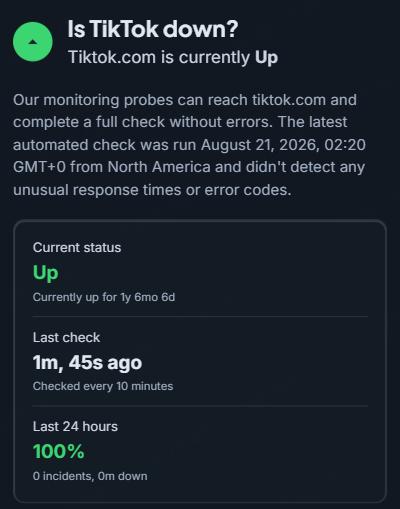 tiktok service status