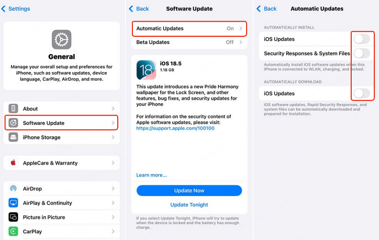 turn off automatic updates in settings
