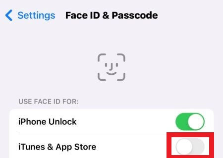 turn off face id for app store off and on