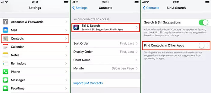 turn off find contacts on iphone