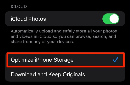 turn off optimize iphone storage